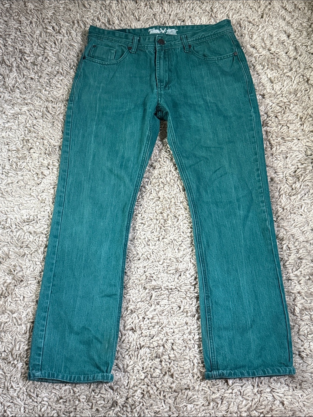 Vintage Nevada Teal Green Denim Jeans Straight Leg Unisex Size 33 x 32